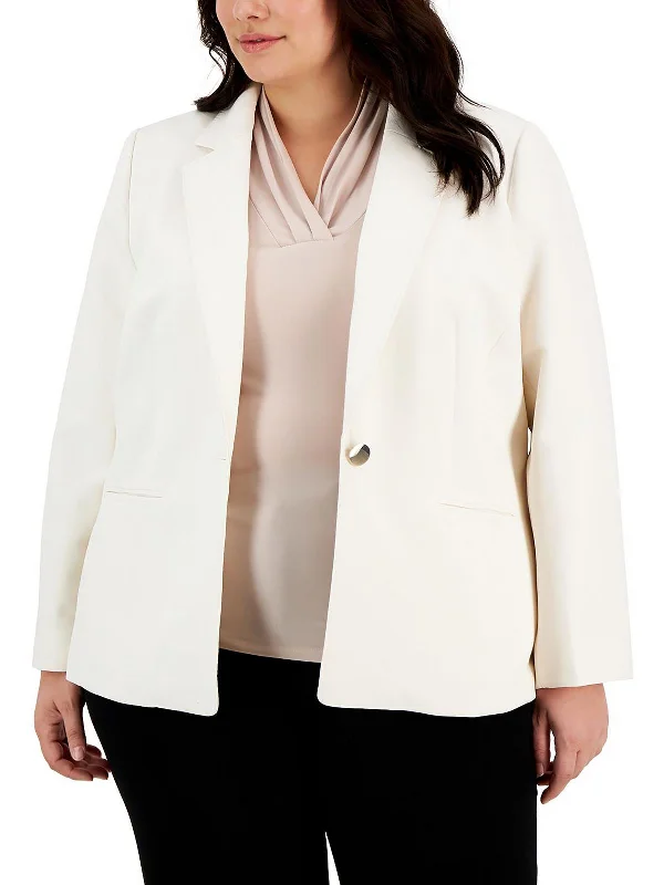 Get It Before It’s Gone!Plus Womens Solid Crepe One-Button Blazer