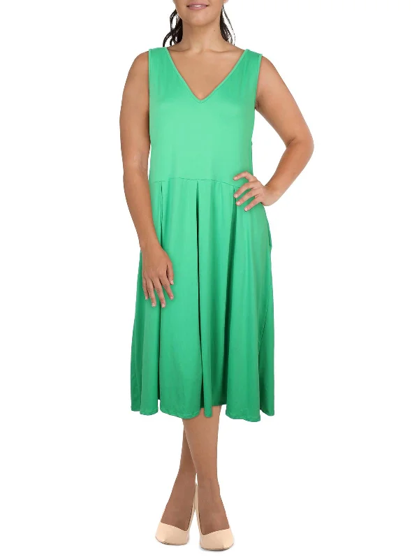 Every Deal is a Steal!Plus Womens V-Neck Sleeveless Midi Dress