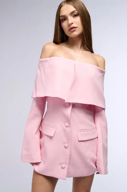 Hottest Discounts of the Year!PRETTY IN PINK OFF THE SHOULDER BLAZER DRESS