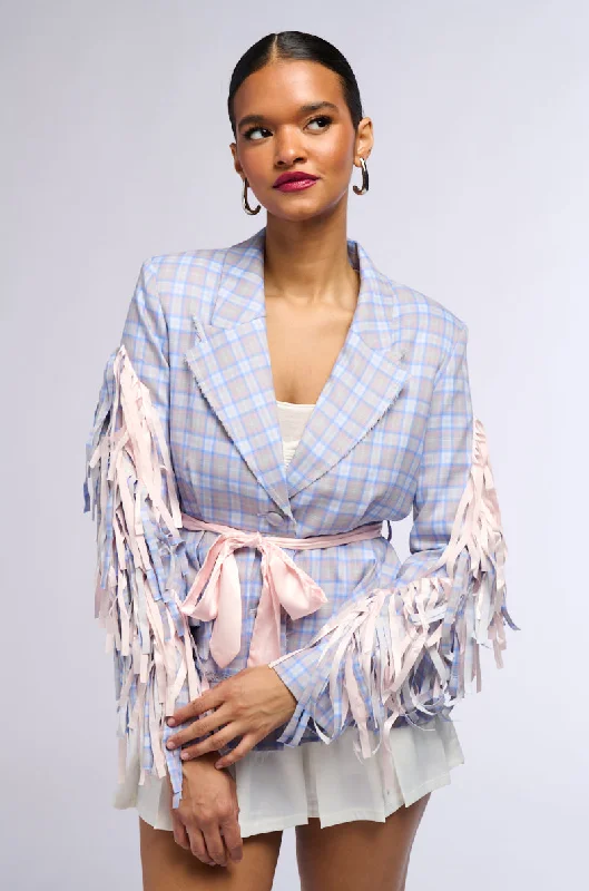 Save More Than Ever!SHABBY CHIC PLAID BLAZER WITH RIBBONS