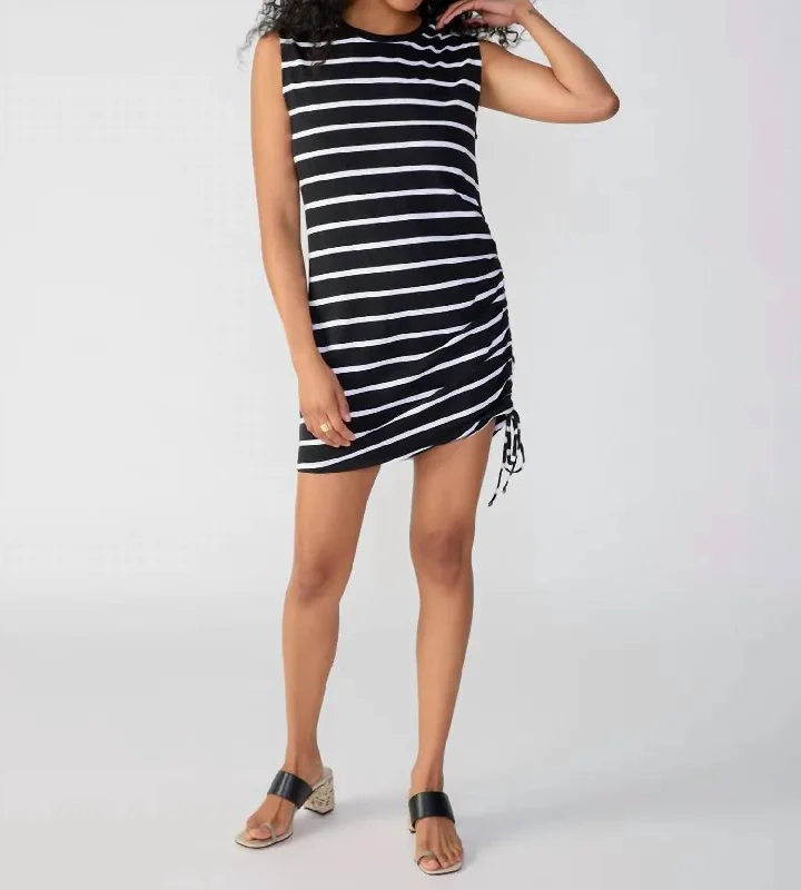 Shop Smart, Save Big!Sleeveless Drawstring Mini Dress In Black White Stripe
