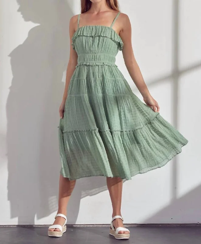 Unlock Huge Savings Now!Smocked Midi Dress In Dusty Sage