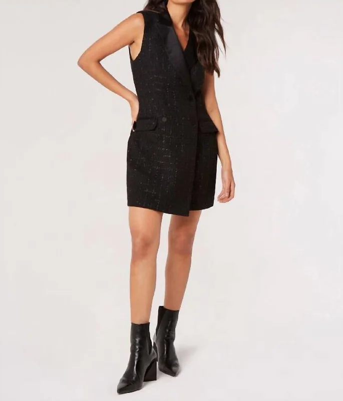 Limited Stock Available!Sparkle Tweed Blazer Mini Dress In Black