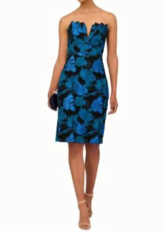 Shop Today, Save Tomorrow!Stretch Jacquard Midi Dress In Black And Blue