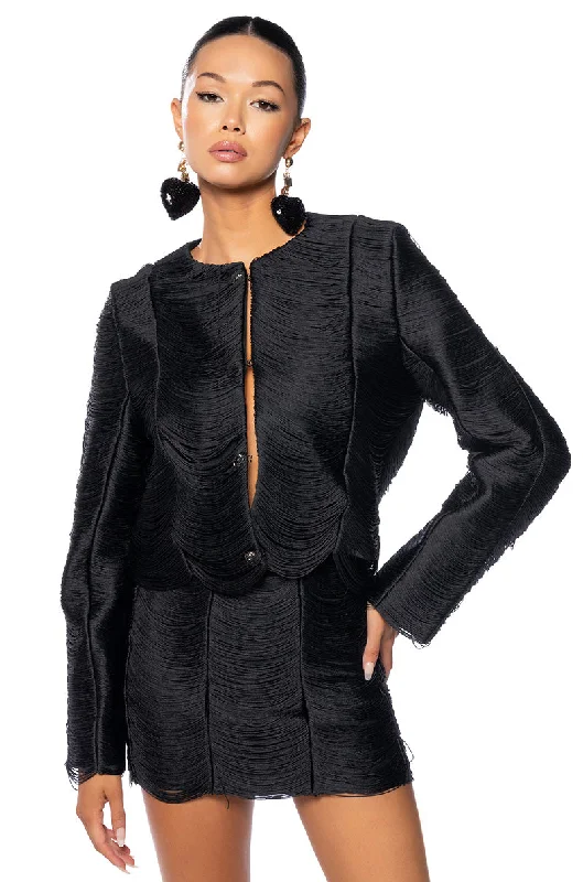 Unbeatable Prices!STRING ALONG FRINGE DETAIL BLAZER