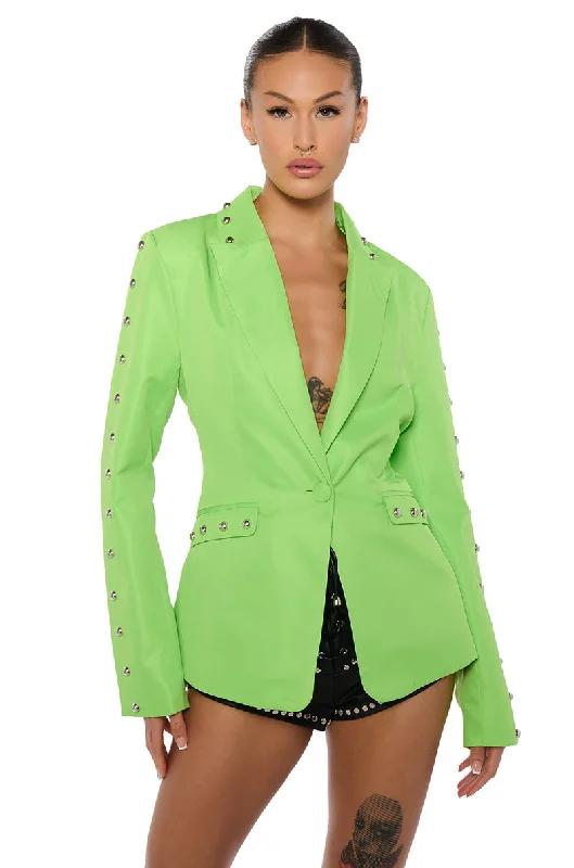 Upgrade for Less!STUDDED HEM BLAZER IN LIME