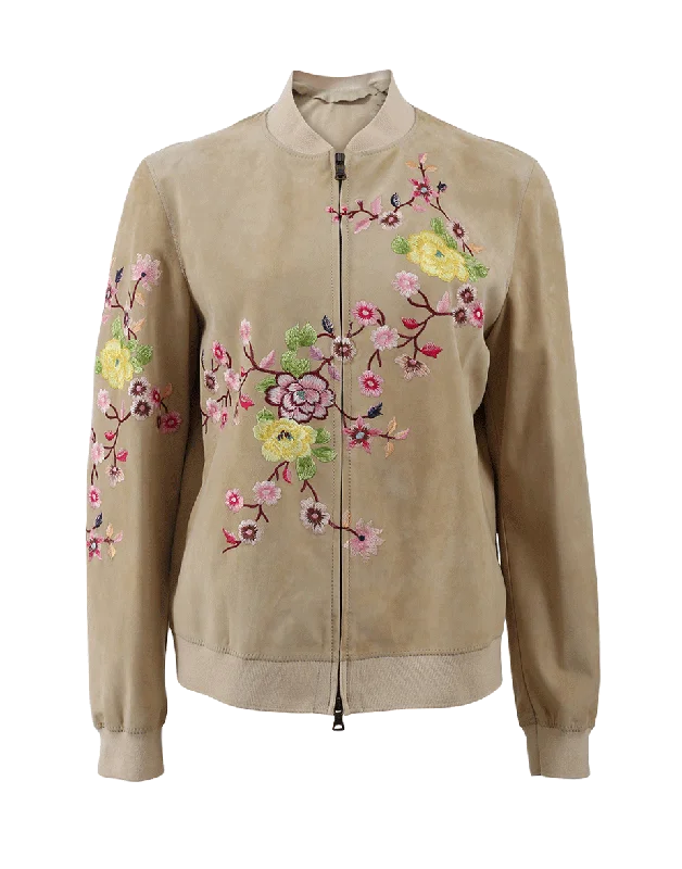 Mega Sale Happening Now!Suede Floral Embroidered Bomber
