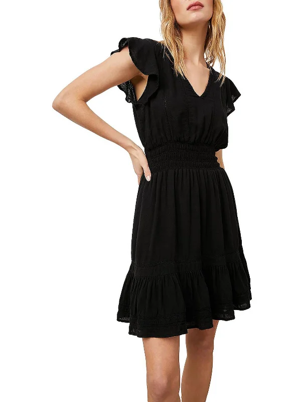 Your Best Deals Are Here!Tara Womens Linen Blend Ruffled Sleeves Mini Dress