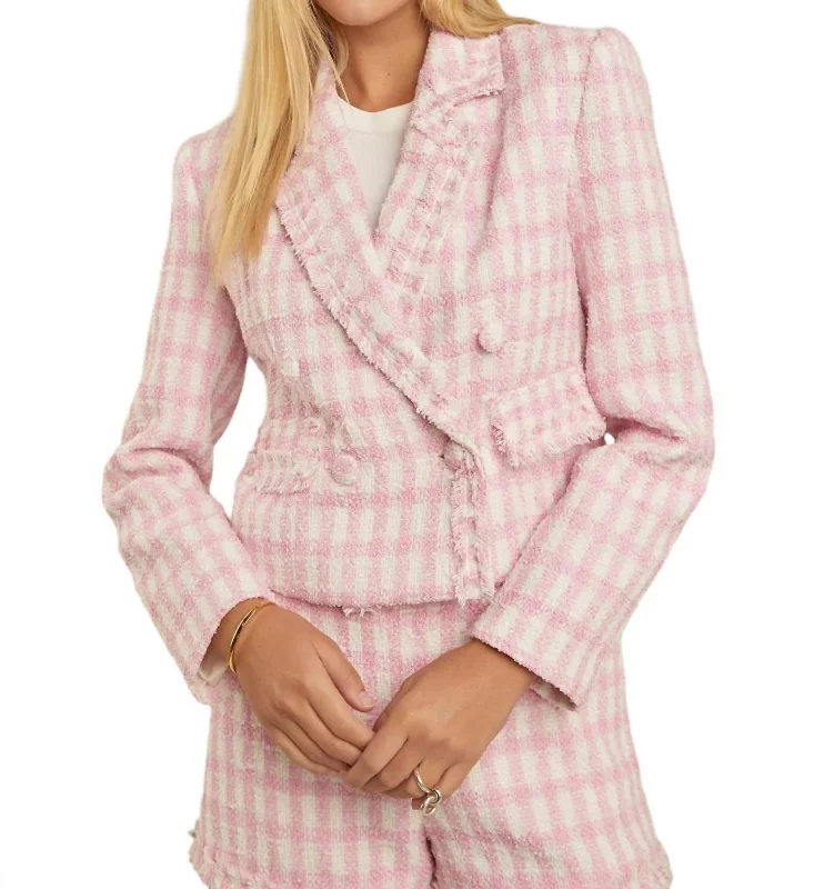 Sale Alert – Get Ready to Shop!Textured Double Breasted Blazer In Pink/white