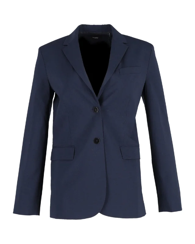 Seasonal Sale – Shop Now!Theory Single-Breasted Blazer Jacket in Navy Blue Polyester