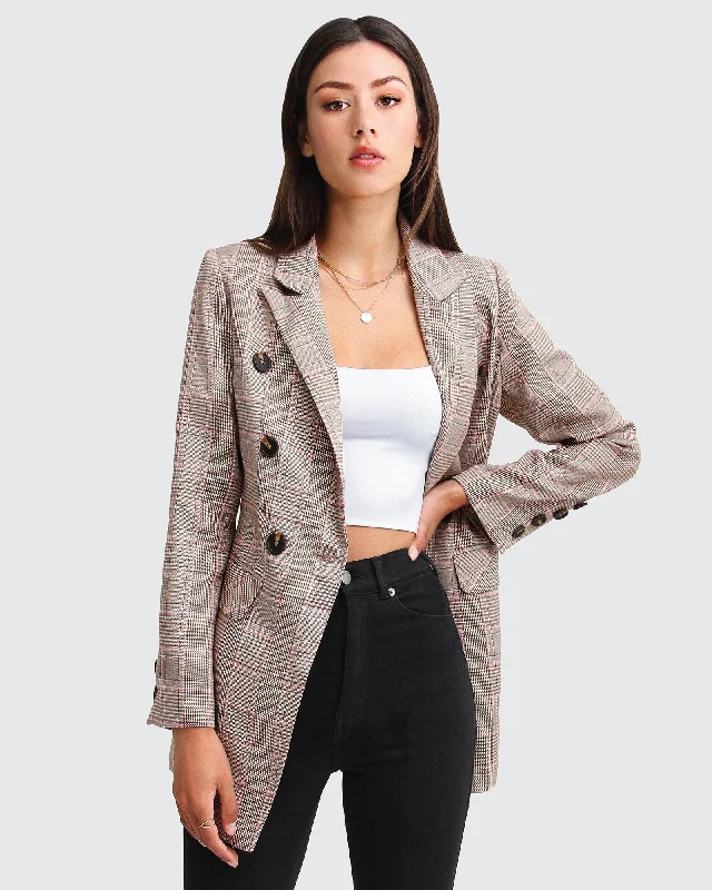 Steals and Deals Await!Too Cool For Work Plaid Blazer - Brown