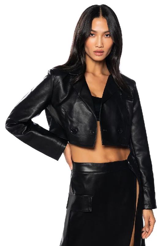 Unlock Huge Savings Now!TOP IT OFF CROP PLEATHER BLAZER