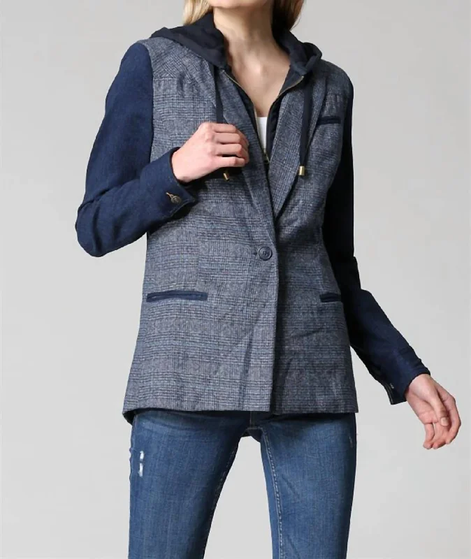Save More with Every Purchase!Tweed Blazer With Hoodie In Denim