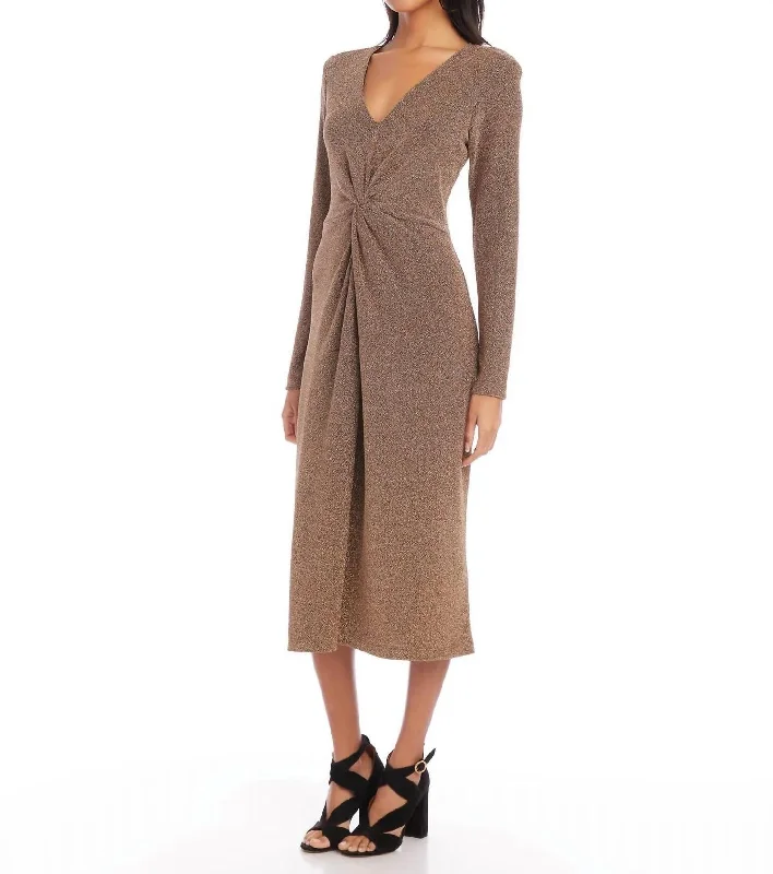 Today Only – Don’t Miss It!Twist Front Midi Dress In Copper