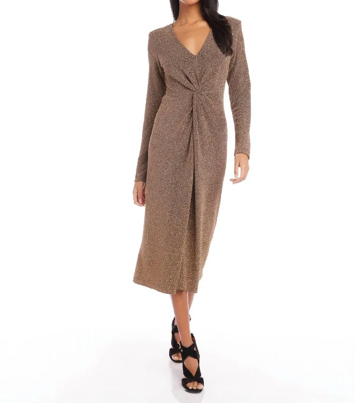 Your Best Deals Are Here!Twist Front Midi Dress In Copper