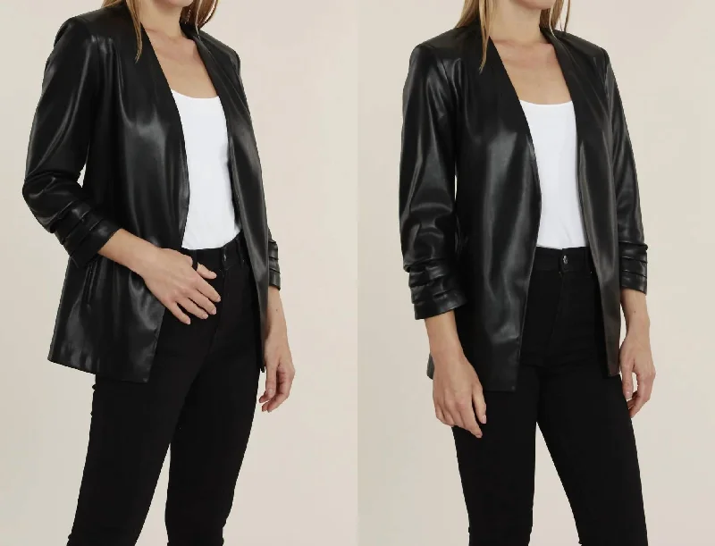 Today Only – Don’t Miss It!Vegan Ruched Sleeve Blazer In Black