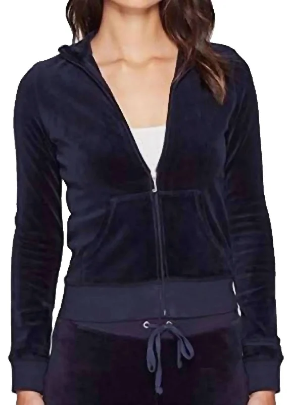 Amazing Prices You Can’t Resist!Velour Full Zip Sweatshirt Jacket In Navy Blue