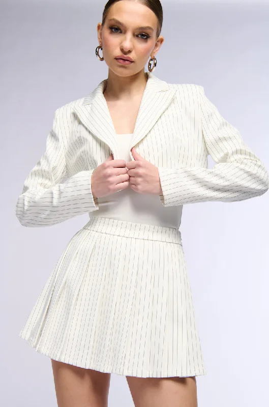 Upgrade for Less!WHATS THE TEA PINSTRIPE CROP BLAZER IN WHITE
