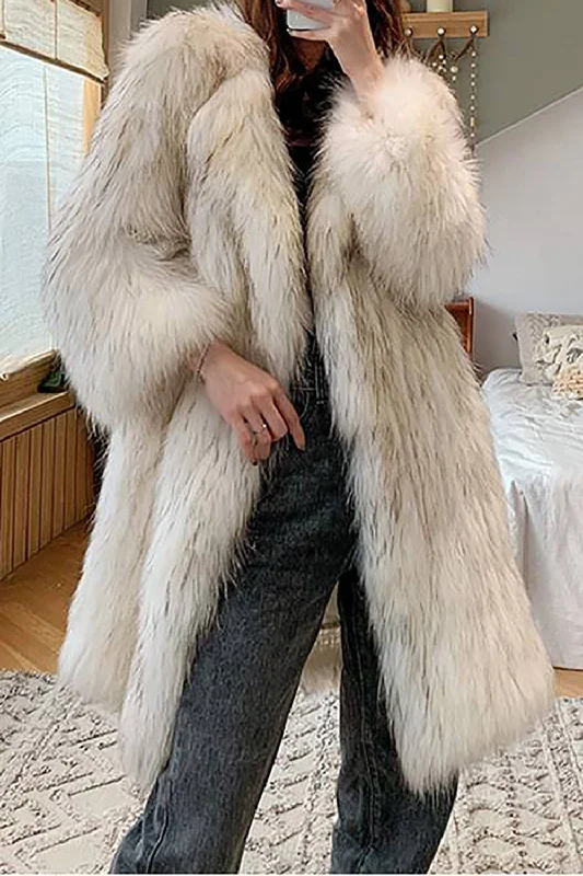 Unmissable Offers Await!White Open Front Fluffy Long Shearling Faux Fur Coat