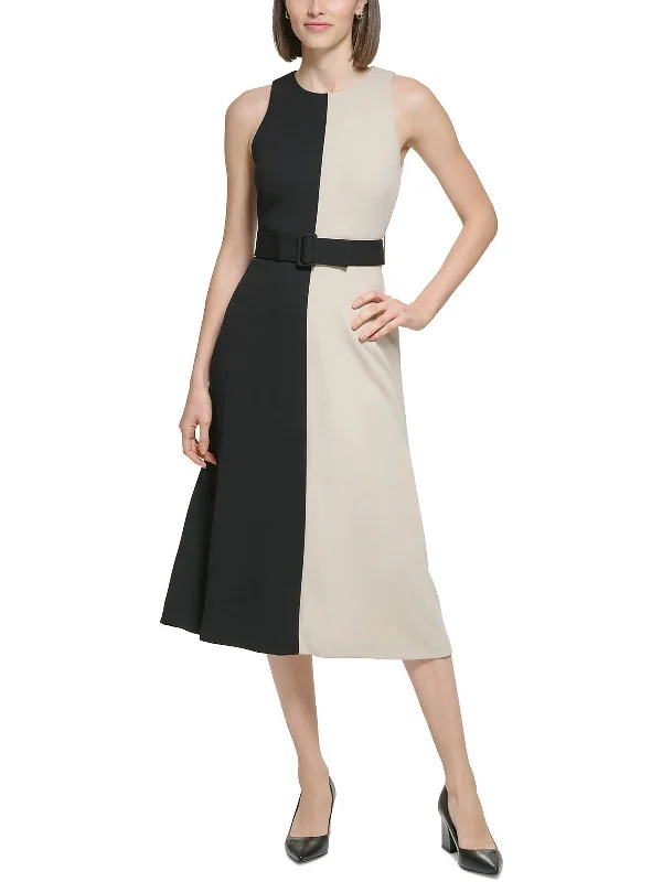 Score Big Savings Today!Womens Belted Colorblock Midi Dress