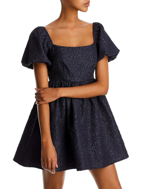 Shop More, Spend Less!Womens Brocade Puff Sleeve Mini Dress