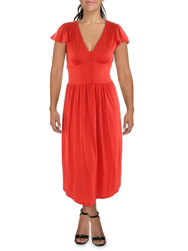 Huge Savings – Act Now!Womens Corsey Flutter Sleeve Midi Dress