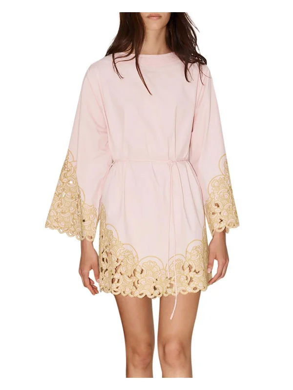 Sale Alert – Get Ready to Shop!Womens Embroidered Cut-Out Mini Dress