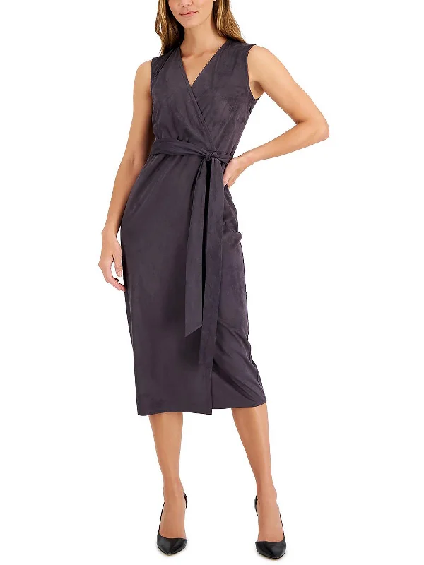 Instant Savings Await!Womens Faux Suede Sleeveless Midi Dress