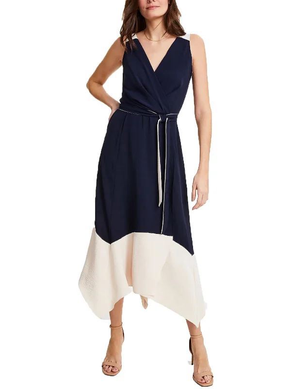 Score Huge Discounts Today!Womens Faux Wrap Calf Midi Dress