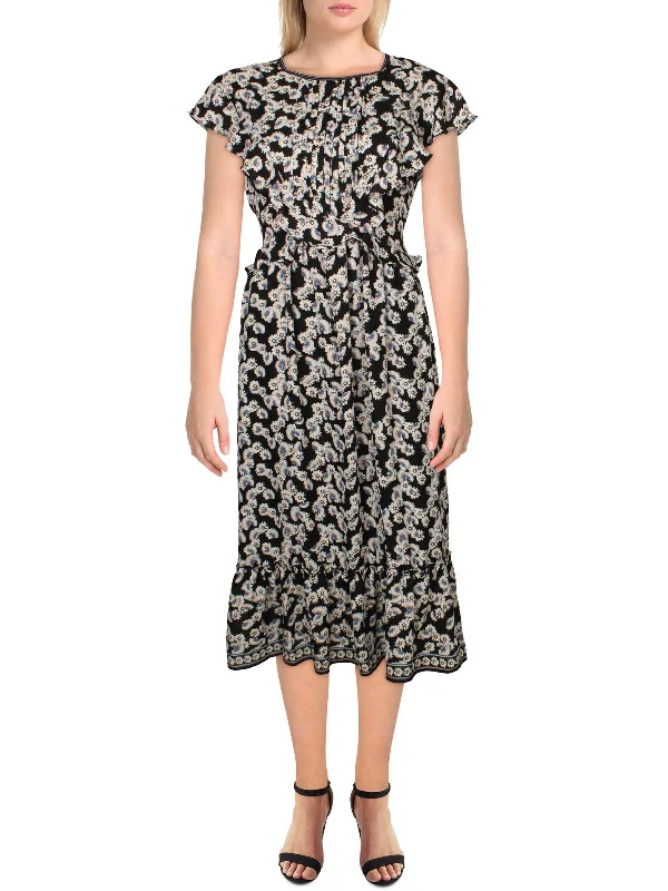 Save More When You Shop More!Womens Floral Flutter Sleeve Midi Dress