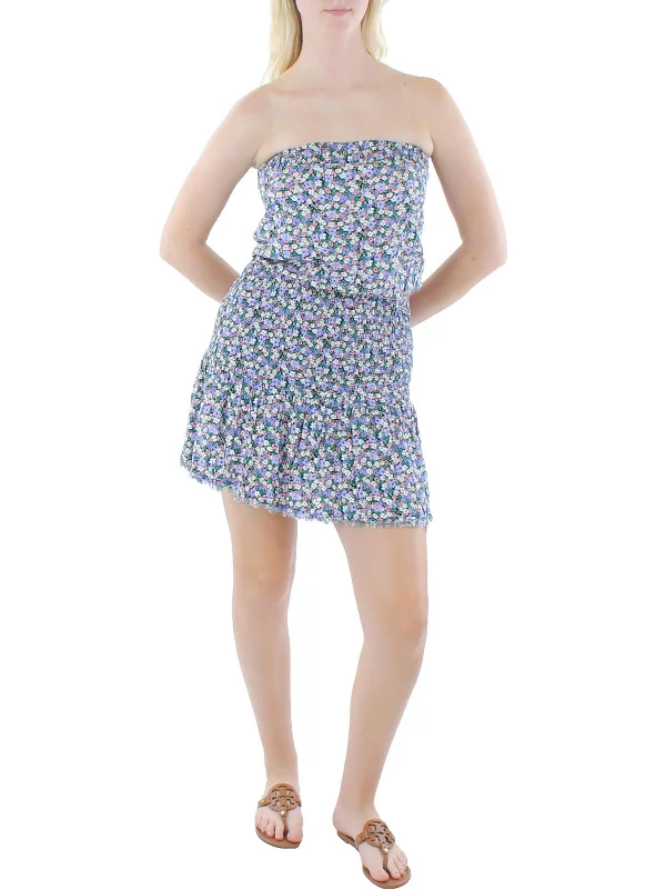 Time to Save Big!Womens Floral Smocked Mini Dress