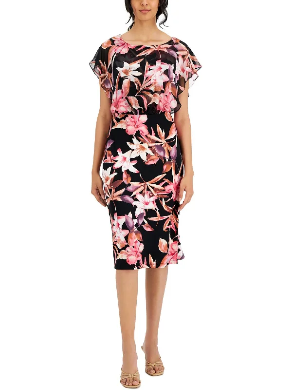 Limited Time Offer!Womens Jersey Printed Overlay Midi Dress