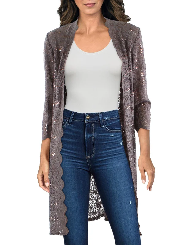 Huge Price Cuts Await!Womens Lace Open Front Duster Blazer