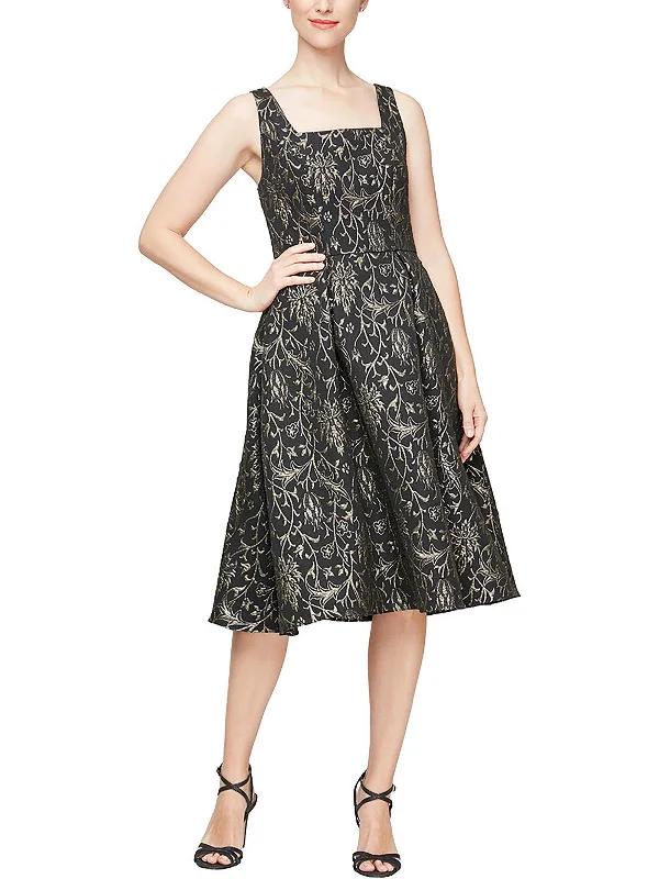 Limited Deals, Unlimited Savings!Womens Metallic Square Neck Midi Dress