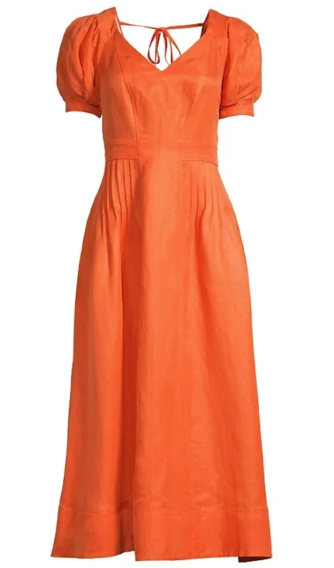 Act Fast – Limited Time Savings!Women's Opalz Fit And Flare Puff Sleeve Midi Dress In Orange