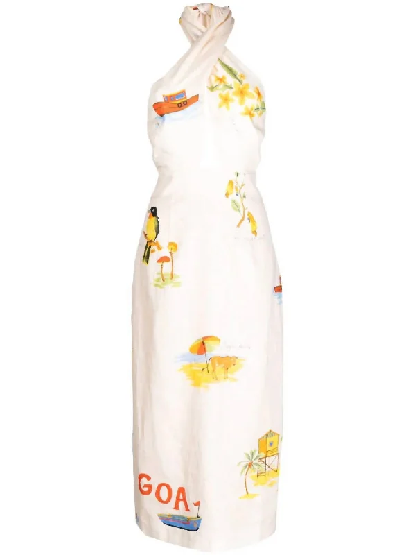Time to Save Big!Women's Paolo Linen Halter Neck Midi Dress In Multi