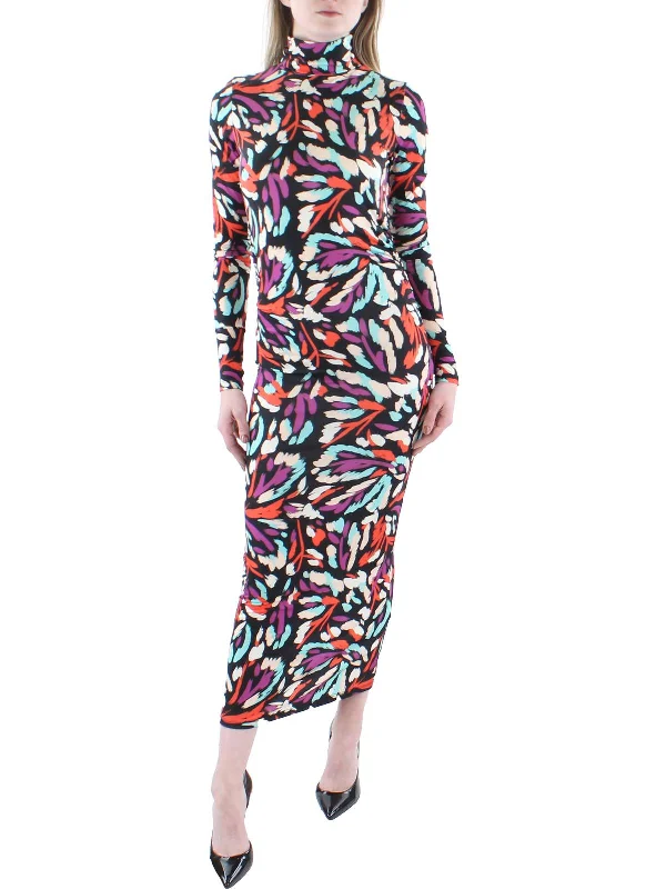 Biggest Sale of the Season!Womens Printed Turtleneck Midi Dress