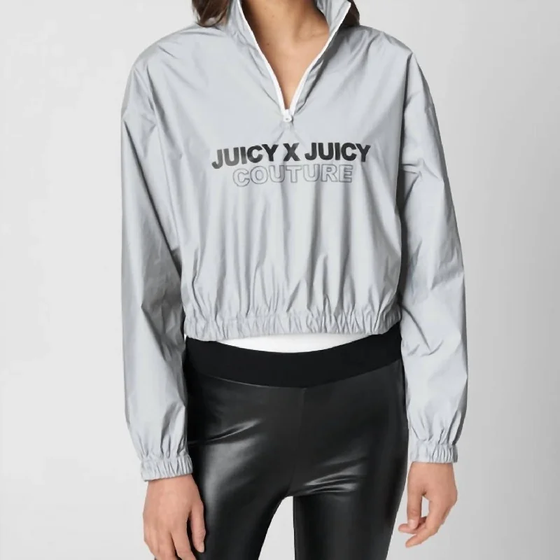 Save More Than Ever!Women's Reflective Half Zip Up Jacket In Silver