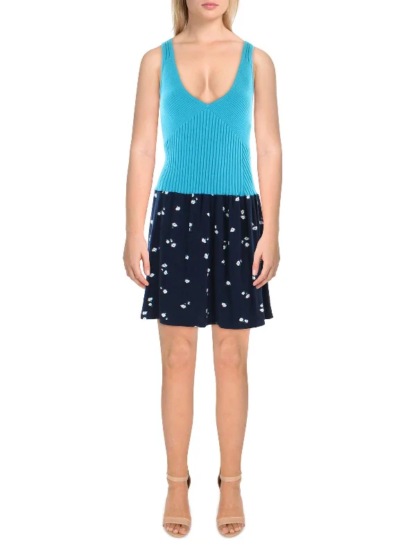 The Best Sale of the Year!Womens Ribbed Knit Floral Mini Dress