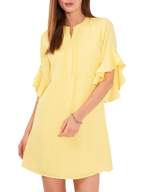 Your Chance to Save is Now!Womens Ruffle Pintuck Mini Dress