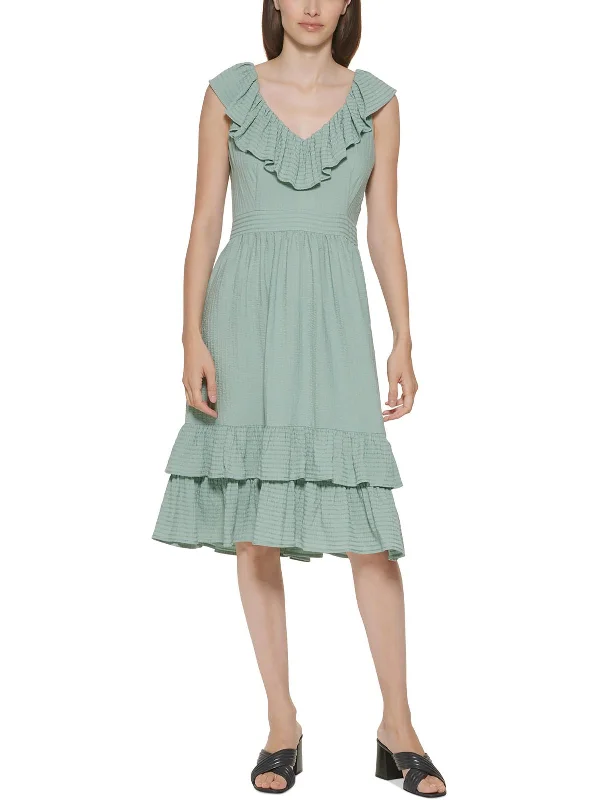 One Click Away from Big Savings!Womens Ruffled V Neck Midi Dress