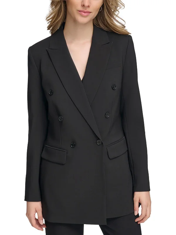 Everything Must Go!Womens Solid Ponte Double-Breasted Blazer