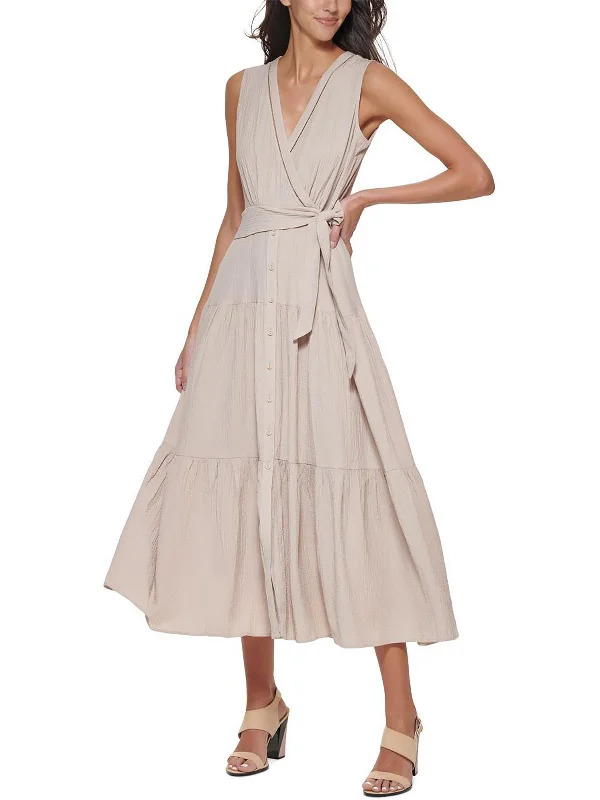 Steals and Deals Await!Womens Textured V Neck Midi Dress