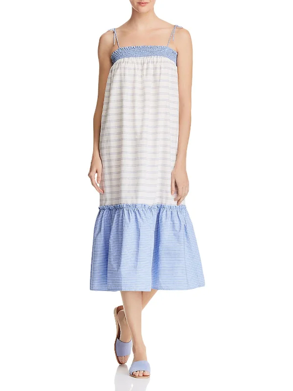 Limited-Time Price Drop!Womens Tie Shoulder Poplin Midi Dress