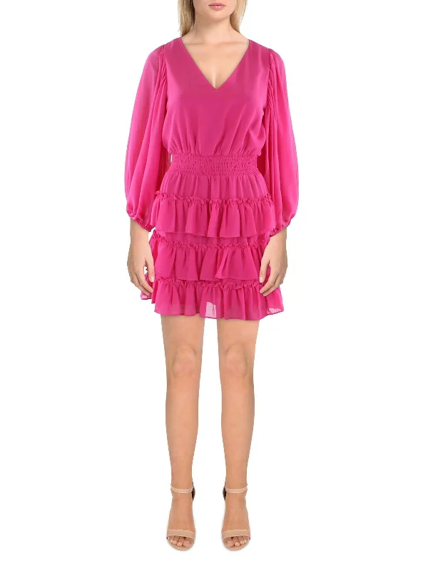 Stock Up and Save!Womens Tiered Balloon Sleeve Mini Dress