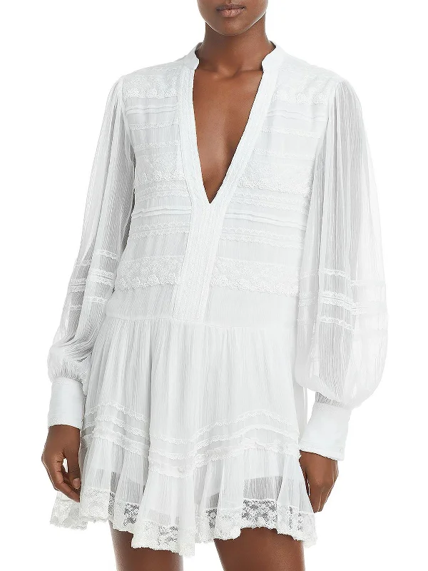 Score Big Savings Today!Womens V-Neck Embroidered Mini Dress