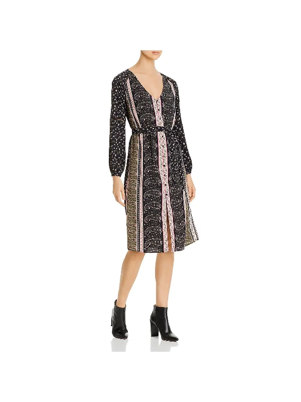 Unbeatable Prices!Womens V Neck Ladder Stitch Midi Dress