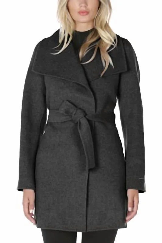 Score Big Savings Today!Wool Wrap Coat With Tie Belt In Deep Charcoal