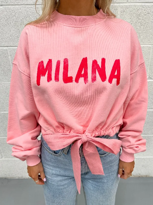 Save Like Never Before!Baby Pink Cropped Ribbon Sweatshirt.