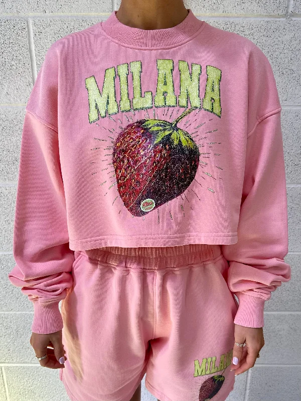 Get the Best for Less!Baby Pink Strawberry Cropped Sweatshirt.